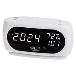 Zegar budzik z pomiarem temperatury i wilgotności Adler AD 1186 - kolor biały