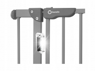 Bramka barierka ochronna zabezpieczająca drzwi schody Lionelo Truus Slim LED z czujnikiem zmierzchu rozporowa do 105 cm - szara