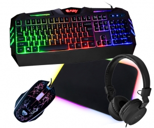 Klawiatura gamingowa podświetlana dla graczy FURY SPITFIRE + podświetlana mata + mysz + słuchawki