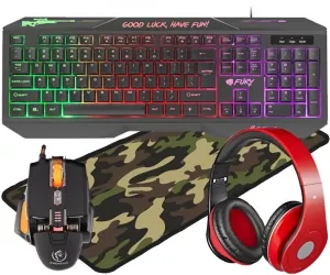 Podświetlana klawiatura dla graczy FURY HELLFIRE 2 + mata + mysz + słuchawki