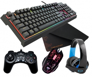 Klawiatura hybrydowa Genesis THOR 200 RGB podświetlana klawiatura + mysz + słuchawki + pad + mata gamingowa dla graczy