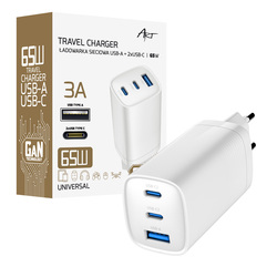 Ładowarka sieciowa ART GaN 65W 2x USB-C PD   USB QC 4.0