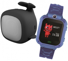 Zestaw dla dzieci zegarek smartwatch Maxlife Kids Watch MXKW-300 niebieski + głośnik bluetooth Forever Willy ABS-200 + karta 16GB