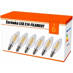 Żarówka ozdobna LED filament E14 4W AC230V ciepło-biała