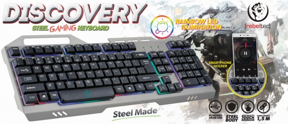 Metalowa klawiatura dla graczy Rebeltec Discovery Metal LED RGB miejsce na telefon