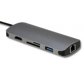 Adapter USB 3.1 C Qoltec HDMI USB3.0 RJ-45 SD microSD PD