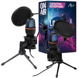 Mikrofon stojący pojemnościowy z membraną ART AC-02 gamingowy streaming podświetlany + filtr