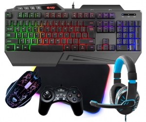 Klawiatura dla graczy z podświetleniem RGB FURY SKYRAIDER + mata + mysz + słuchawki + pad