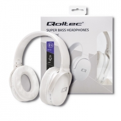 Słuchawki bezprzewodowe bluetooth Qoltec Super Bass DYNAMIC FM SD nauszne z mikrofonem - białe perłowe