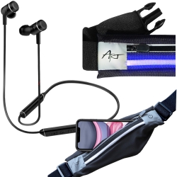 Bezprzewodowe słuchawki bluetooth magnetyczne sportowe Qoltec PREMIUM mikrofon + podświetlany pas sportowy LED na smartfona
