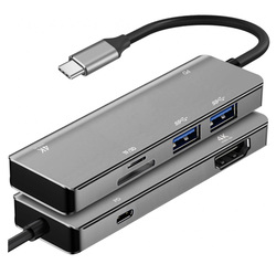 Aluminiowy adapter USB-C na HDMI 4K 30Hz   2x USB 3.0   USB-C   czytnik kart SD