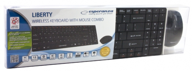 Zestaw bezprzewodowy klawiatura + mysz 2.4GHZ USB Esperanza LIBERTY czarny