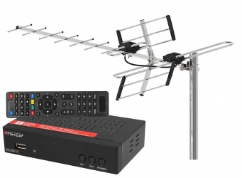 Cyfrowy zestaw telewizji naziemnej DVB-T tuner OPTICUM AX LION NS DVB-T2/C H.265 HEVC + antena kierunkowa VHF/UHF MUX8 ATD31S