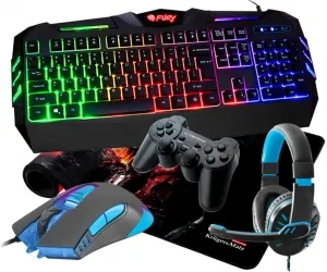 Klawiatura gamingowa podświetlana FURY SPITFIRE mysz mata XXL słuchawki pad dla graczy