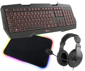 Klawiatura Genesis RX22 podświetlana klawiatura + mysz + podświetlana mata gamingowa + słuchawki