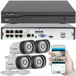 Zestaw do monitorowania rejestrator NVR 8 kanałowy POE + 4 kamery IP 5MP akcesoria LANBERG
