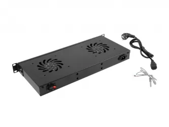 Panel wentylacyjny LCD poziomy LANBERG 1U z termostatem do szafy RACK 19&quot; 2 wentylatory 230V czarny
