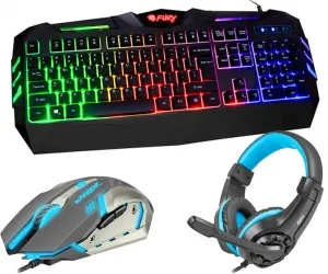 Klawiatura gamingowa podświetlana dla graczy FURY SPITFIRE + podświetlana mata + mysz + słuchawki