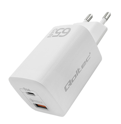 Ładowarka sieciowa Qoltec GaN ULTRA 65W 5-20V 2.25-3.25A USB-C PD   USB QC - biała