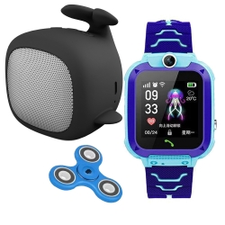 Zestaw dla dzieci zegarek smartwatch Q12 niebieski + głośnik bluetooth Forever Willy ABS-200