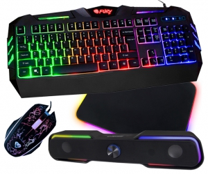 Klawiatura gamingowa podświetlana dla graczy FURY SPITFIRE + podświetlana mata + mysz