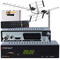 Cyfrowy zestaw telewizji naziemnej DVB-T tuner OPTICUM AX LION NS DVB-T2/C H.265 HEVC + antena kierunkowa VHF/UHF MUX8 ATD31S