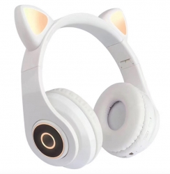 Słuchawki nauszne bezprzewodowe Bluetooth z uszami białe