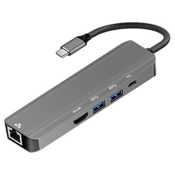 Aluminiowy adapter USB-C na HDMI 4K 30Hz   ETHERNET   2xUSB 3.0   1x USB-C 15 cm