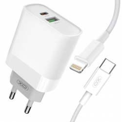 Ładowarka sieciowa do iPhone XO L64 PD QC 3.0 18W 1xUSB 1xUSB-C biała + kabel USB-C/Lightning