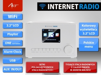 Radio internetowe ART WIFI X100 LCD kolor 3,2&quot; białe