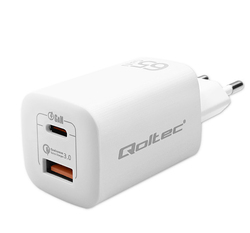 Ładowarka sieciowa Qoltec GaN ULTRA 65W 5-20V 2.25-3.25A USB-C PD   USB QC - biała