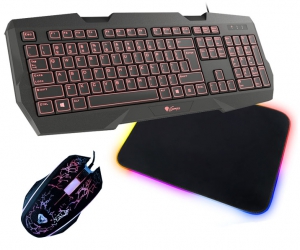 Klawiatura Genesis RX22 podświetlana klawiatura + mysz + podświetlana mata gamingowa + słuchawki