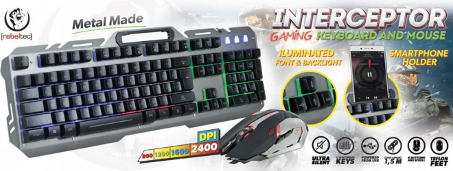 Zestaw gamingowy Rebeltec INTERCEPTOR klawiatura podświetlana + mysz optyczna