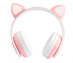 Słuchawki nauszne bezprzewodowe Bluetooth z uszami różowe