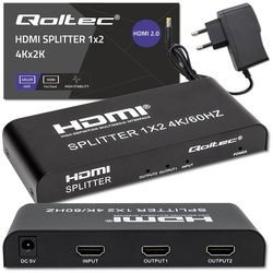 Aktywny rozdzielacz Splitter 2 x HDMI 4K x 2K Qoltec 6Gb/s 60Hz High stability