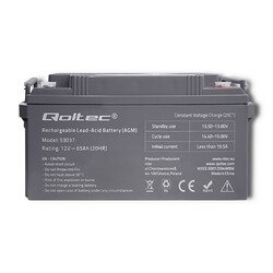 Akumulator AGM Qoltec 12V 65Ah max. 780A