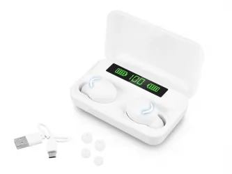 Bezprzewodowe słuchawki bluetooth douszne TWS LTC mikrofon powerbank białe