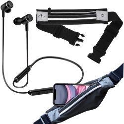 Bezprzewodowe słuchawki bluetooth magnetyczne sportowe Qoltec PREMIUM mikrofon + podświetlany pas sportowy LED na smartfona