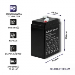 Akumulator AGM Qoltec 6V 4.5Ah HQ