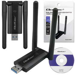 Bezprzewodowy szybki adapter DUAL Wi-Fi 2x 2dBi Qoltec standard AC USB 3.0 1200Mbps