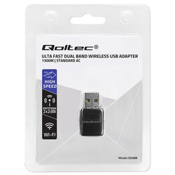 Bezprzewodowy Ultra szybki DUAL mini WiFi adapter 2x 2dBi Qoltec standard AC USB 3.0 1300Mbps