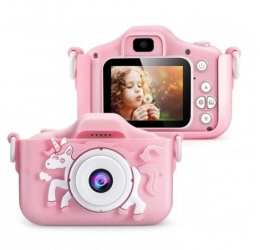 Aparat dla dzieci kamera HD X5 + ochronne etui Jednorożec - różowy