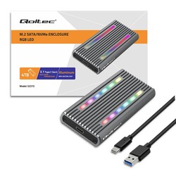 Obudowa kieszeń na dysk M.2 SSD SATA NVME Qoltec USB-C LED RGB