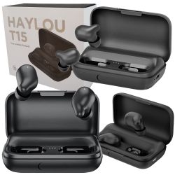Bezprzewodowe słuchawki bluetooth TWS Haylou T15 powerbank 2200 mAh czarne