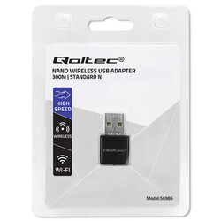 Bezprzewodowy Ultra szybki mini adapter NANO Wi-Fi Qoltec standard N USB 2.0 300Mbps