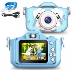 Aparat dla dzieci kamera HD X5 + ochronne etui Piesek - niebieski