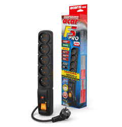 Listwa przedłużacz przeciwprzepięciowy ACAR F5 PRO 1,5m 5 gniazd 10A czarna