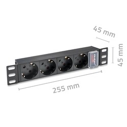 Aluminiowa listwa zasilająca PDU do szafy RACK 10'' 1U 16A 4xSCHUKO 1.8m