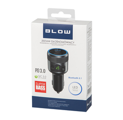 Podświetlany transmiter FM z zestawem głośnomówiącym BLOW Bluetooth 5.1   QC3.0   PD 24W