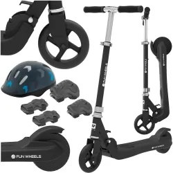 Hulajnoga elektryczna dla dzieci FUN WHEELS 100W + kask + ochraniacze - czarna